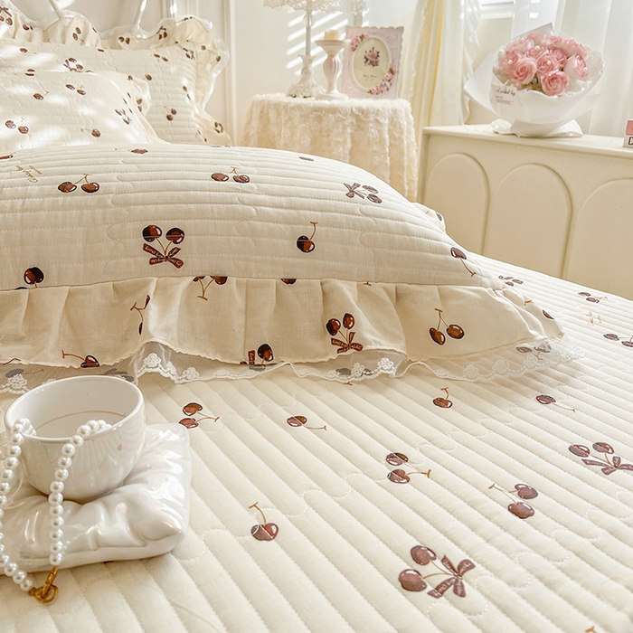 91家纺网 家纺一手货源 找家纺 网红馆（ck家纺） 2025新款全棉印花双层纱床盖四件套 车厘子