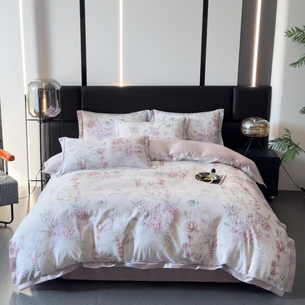 91家纺网 家纺一手货源 找家纺 (总)氧家 2025新款莱赛尔天丝数码印花四件套宽边断角工艺（礼盒装）