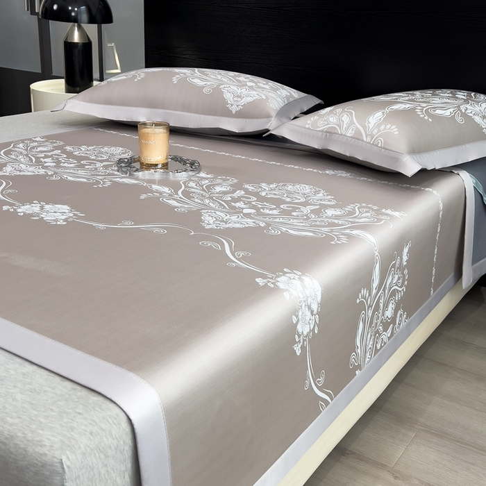 91家纺网 家纺一手货源 找家纺 卡初家居（原微来） 2025夏季凉感提花席 晓春烂漫-丝雾棕