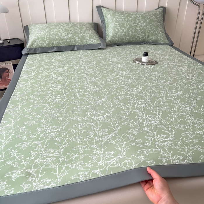 91家纺网 家纺一手货源 找家纺 卡初家居（原微来） 2025夏季凉感提花席 一叶枝枝-青草绿