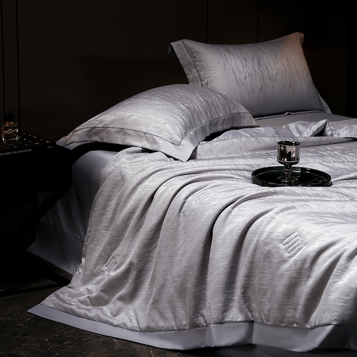 91家纺网 家纺一手货源 找家纺 丽卡家纺 2025新款翡丽天丝提花夏被四件套 石纹-深灰