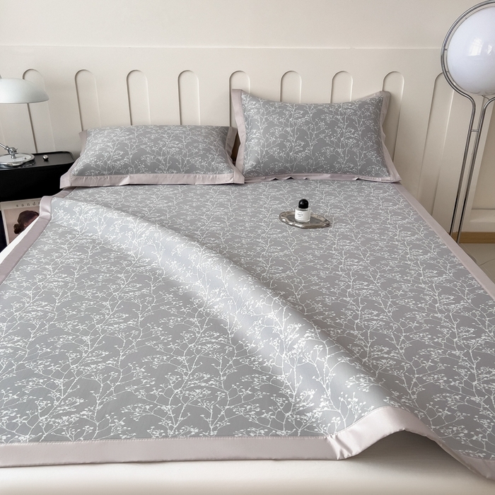 91家纺网 家纺一手货源 找家纺 卡初家居（原微来） 2025夏季凉感提花席 一叶枝枝-高级灰