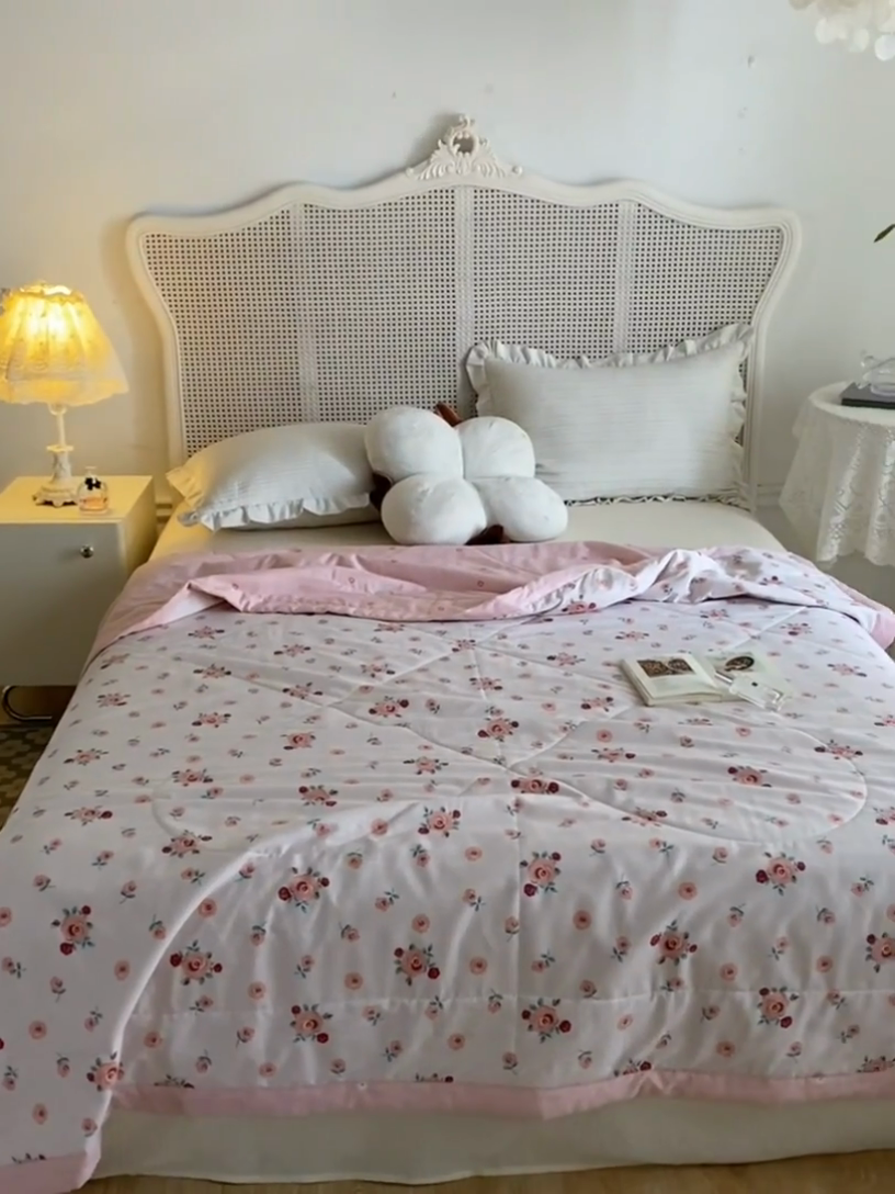 91家纺网 家纺一手货源 找家纺 维洋家纺 2025新款里外全棉印花棉花夏凉被 粉黛