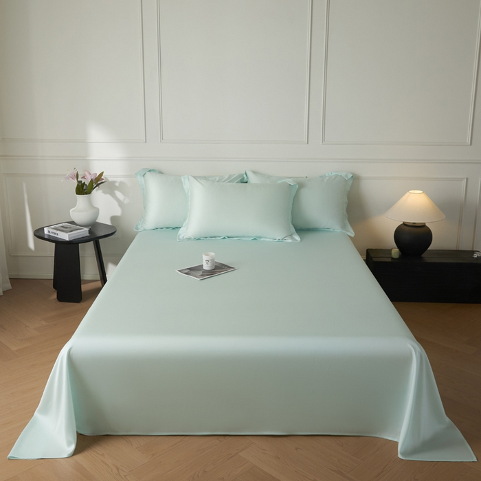 91家纺网 家纺一手货源 找家纺 涵宸 2025新款天丝-天丝棉-纯色单床单-场景1 床单-空绿