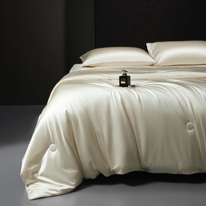 91家纺网 家纺一手货源 找家纺 优悦生活馆 2025新款凉感冰丝纯色夏被四件套-盛夏 盛夏-芝士白