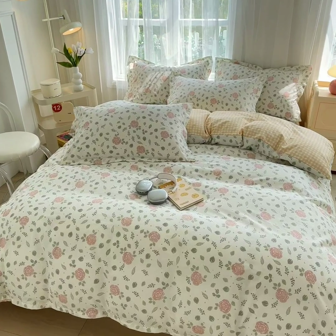 91家纺网 家纺一手货源 找家纺 金盛纺 2025新款13372全棉系列四件套 花涧澈