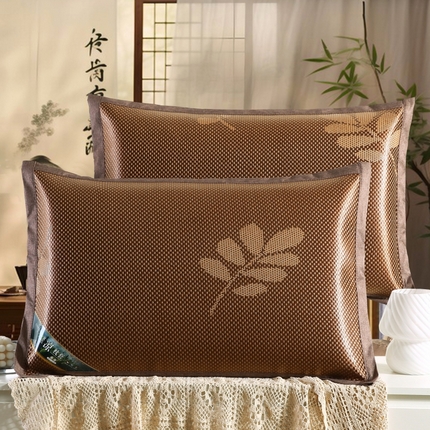 小牛席业 2025新款大冰藤夏凉枕套系列凉枕套夏天枕套冰丝枕套竹枕套藤枕套冰藤枕套 大冰藤夏凉枕套（提花咖色）