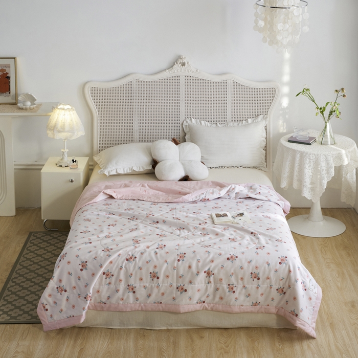 91家纺网 家纺一手货源 找家纺 维洋家纺 2025新款里外全棉印花棉花夏凉被 粉黛