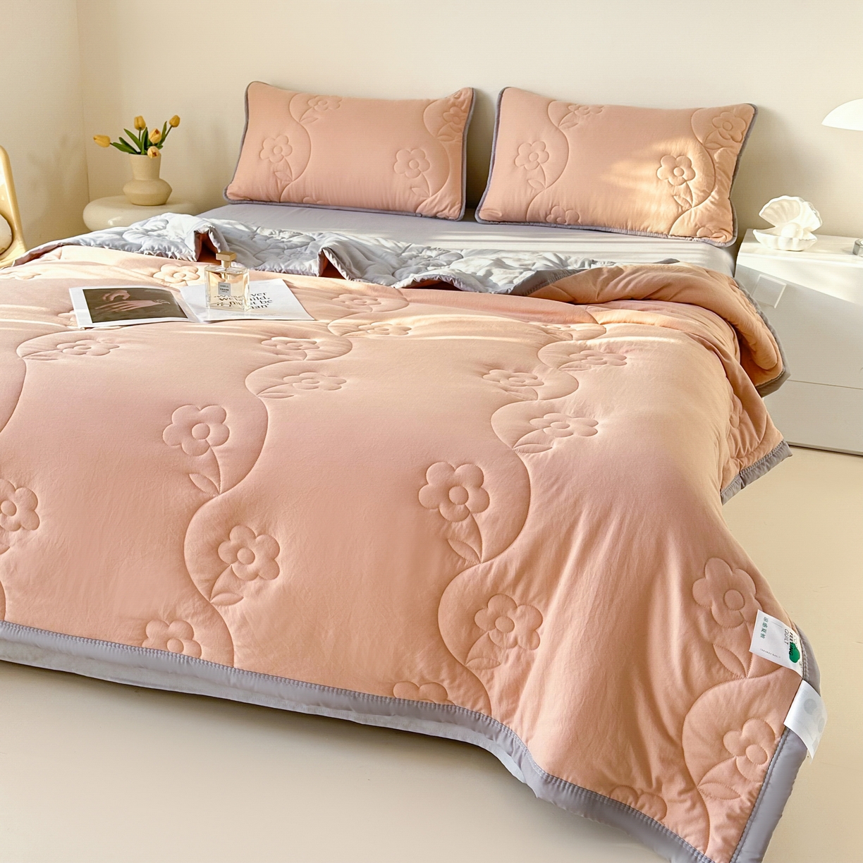 91家纺网 家纺一手货源 找家纺 芙绣家纺 2025新款针织棉绗缝夏被-莫奈花园 莫奈花园-雪蜜