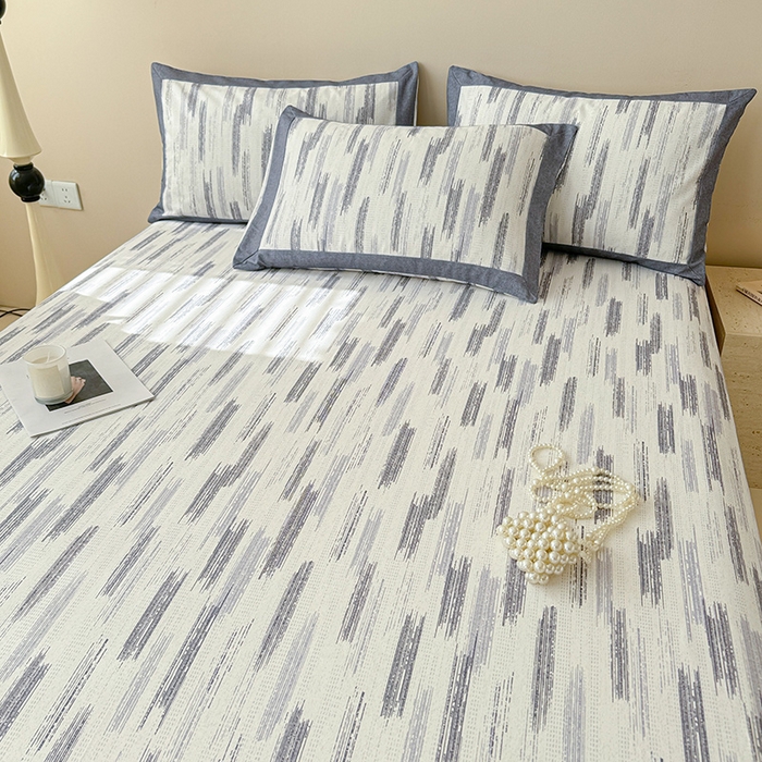 91家纺网 家纺一手货源 找家纺 蓝邻家纺 2025新款100%新疆原棉粗布小清新拼角工艺款系列单床单 辰浠-黑