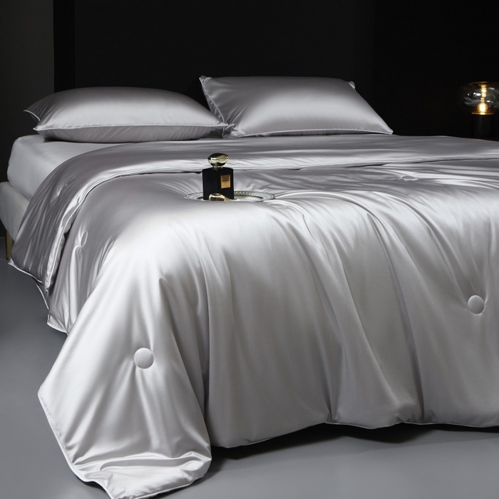 91家纺网 家纺一手货源 找家纺 优悦生活馆 2025新款凉感冰丝纯色夏被四件套-盛夏 盛夏-浅灰色