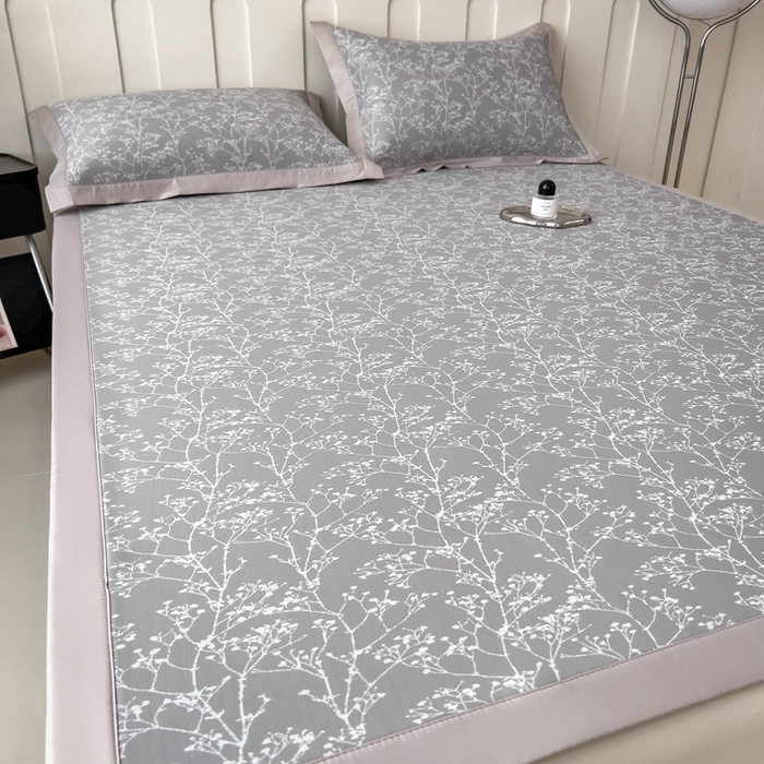 91家纺网 家纺一手货源 找家纺 卡初家居（原微来） 2025夏季凉感提花席 一叶枝枝-高级灰