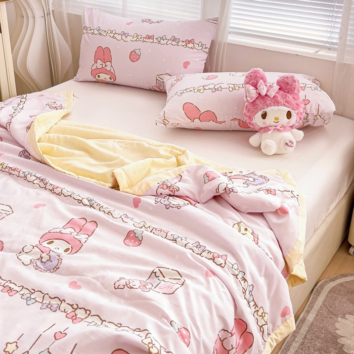 91家纺网 家纺一手货源 找家纺 海岛哥哥 2025新款三丽鸥系列A类水洗棉夏被大床图（提供买家秀） 夏被-蝴蝶结美乐蒂