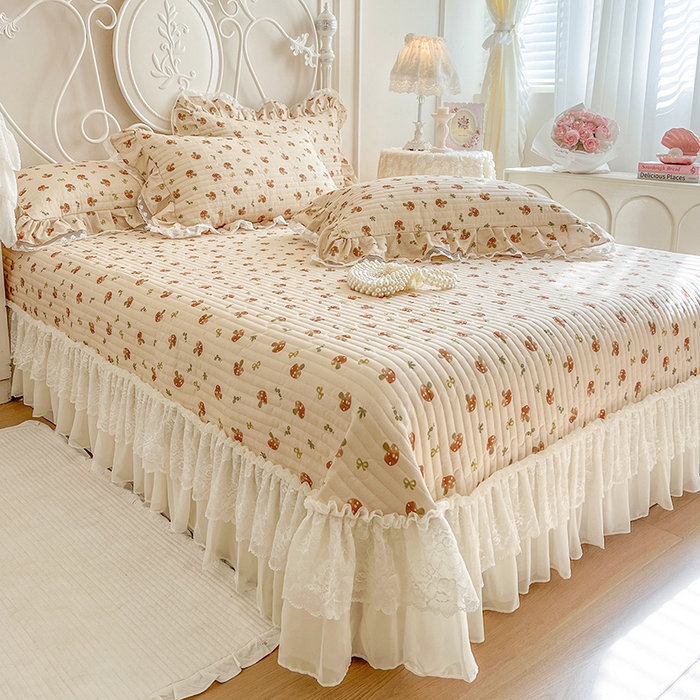 91家纺网 家纺一手货源 找家纺 麒豆豆 2025新款全棉印花双层纱床盖 蘑菇力