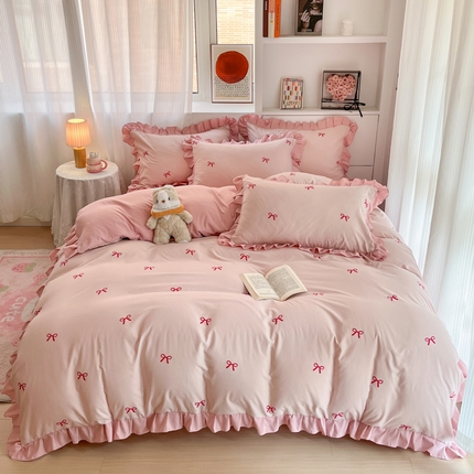 91家纺网 家纺一手货源 找家纺 （总）苏源家纺2025新款 公主风荷叶边亲肤棉磨毛四件套 