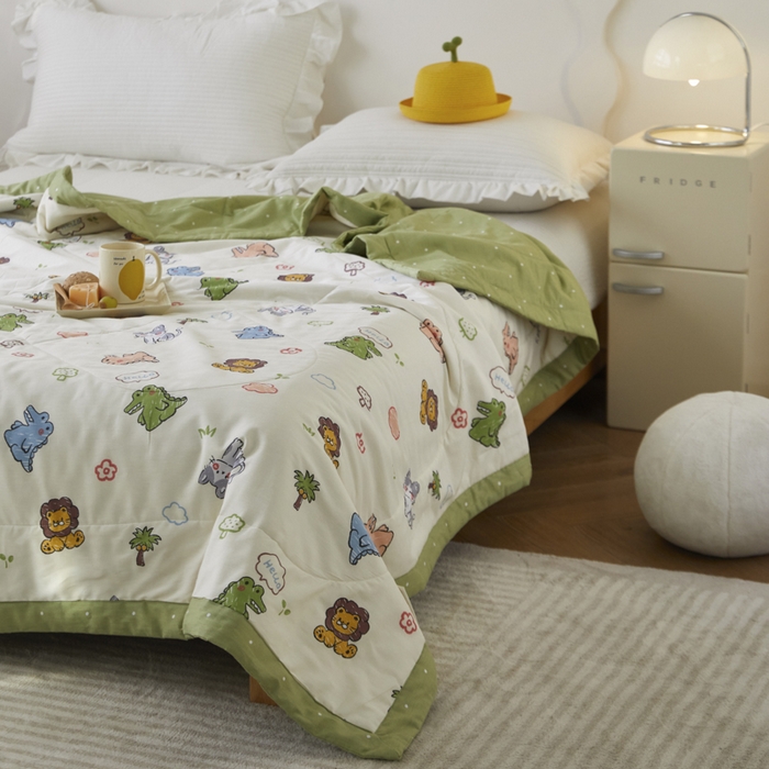 91家纺网 家纺一手货源 找家纺 维洋家纺 2025新款里外全棉印花棉花夏凉被 森森乐园