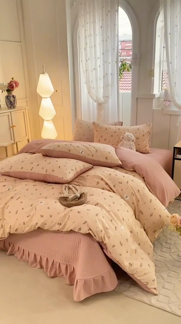 91家纺网 家纺一手货源 找家纺 仟网汇 2025新款针织双层纱床盖四件套 莫奈花园