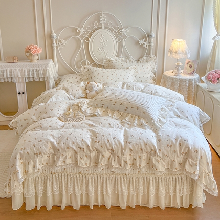 麒豆豆 2025新款全棉印花双层纱床盖四件套 秋之花