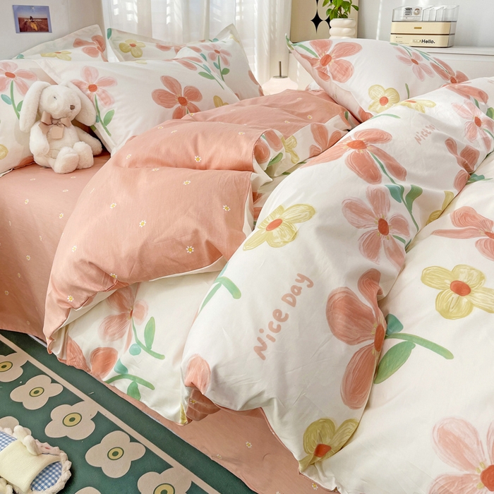 91家纺网 家纺一手货源 找家纺 金盛纺 2025新款13372全棉系列四件套 桔阳花