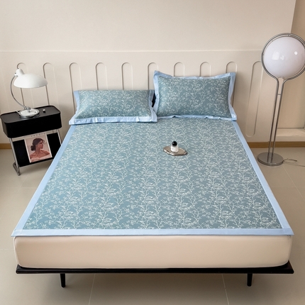 卡初家居（原微来） 2025夏季凉感提花席 一叶枝枝-幽蓝