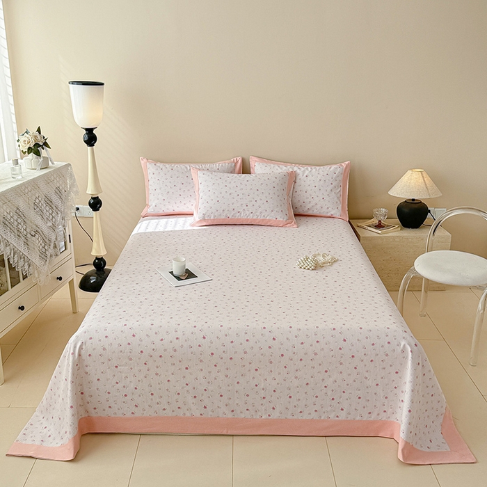 91家纺网 家纺一手货源 找家纺 蓝邻家纺 2025新款100%新疆原棉粗布小清新拼角工艺款系列单床单 花遇