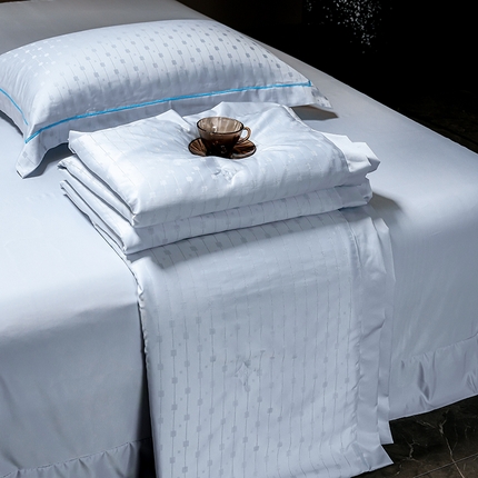 91家纺网 家纺一手货源 找家纺 2025新款格利亚天丝提花夏被四件套 格子-蓝