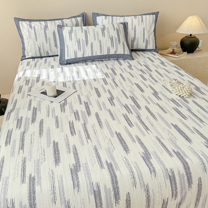 91家纺网 家纺一手货源 找家纺 蓝邻家纺 2025新款100%新疆原棉粗布小清新拼角工艺款系列单床单 辰浠-黑