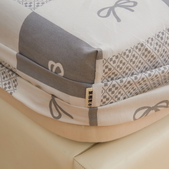 91家纺网 家纺一手货源 找家纺 首爱家纺 2025新款锦柔老粗布印花床笠 蝴蝶结