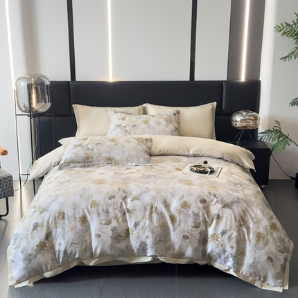 91家纺网 家纺一手货源 找家纺 (总)氧家 2025新款莱赛尔天丝数码印花四件套宽边断角工艺（礼盒装）