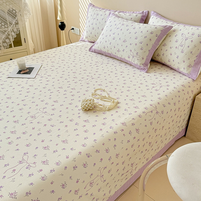 91家纺网 家纺一手货源 找家纺 蓝邻家纺 2025新款100%新疆原棉粗布小清新拼角工艺款系列单床单 紫茉