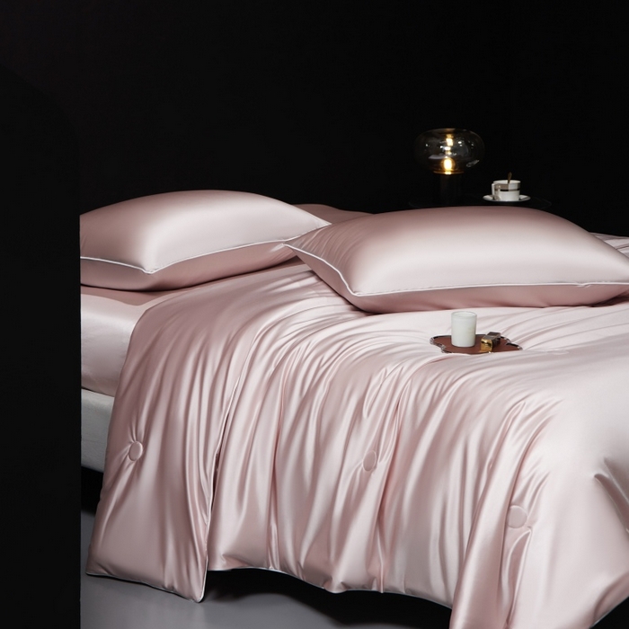 91家纺网 家纺一手货源 找家纺 优悦生活馆 2025新款凉感冰丝纯色夏被四件套-盛夏 盛夏-樱花粉