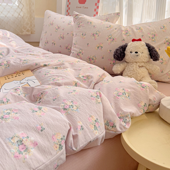 91家纺网 家纺一手货源 找家纺 暖芯优选 2025新款加厚云感棉双层纱四件套小碎花被套床单床笠款学生三件套新款直播热款 奶油味的暗恋