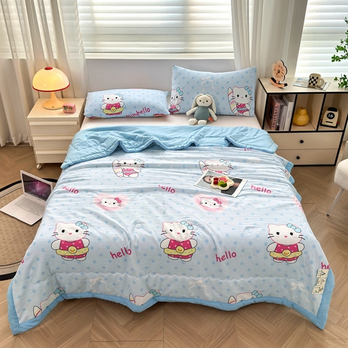 91家纺网 家纺一手货源 找家纺 鑫佰利 2025新款A类水洗棉印花纯棉花夏被子被芯 猫咪宝贝