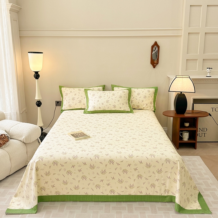 91家纺网 家纺一手货源 找家纺 蓝邻家纺 2025新款100%新疆原棉粗布小清新拼角工艺款系列单床单 宣花