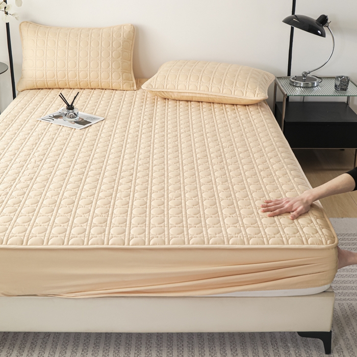 91家纺网 家纺一手货源 找家纺 沐纯家居 2025新款全棉纯棉夹棉单床笠 床笠单件-初见系列 卡其色