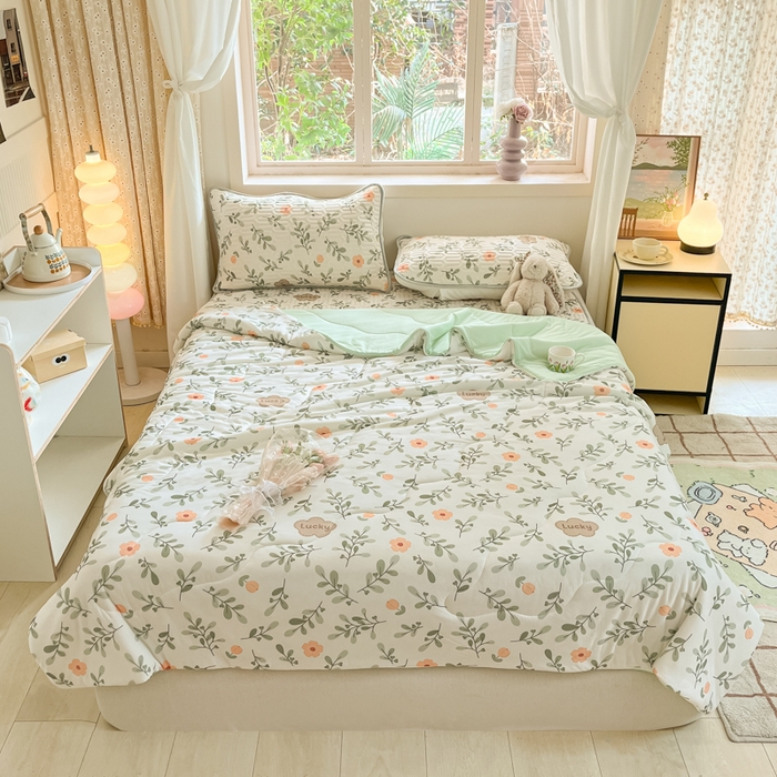 91家纺网 家纺一手货源 找家纺 维洋家纺 2025（专版花型）A类凉感丝夏被 凉感夏凉被双面加倍透气（四周踩棉） 青柠