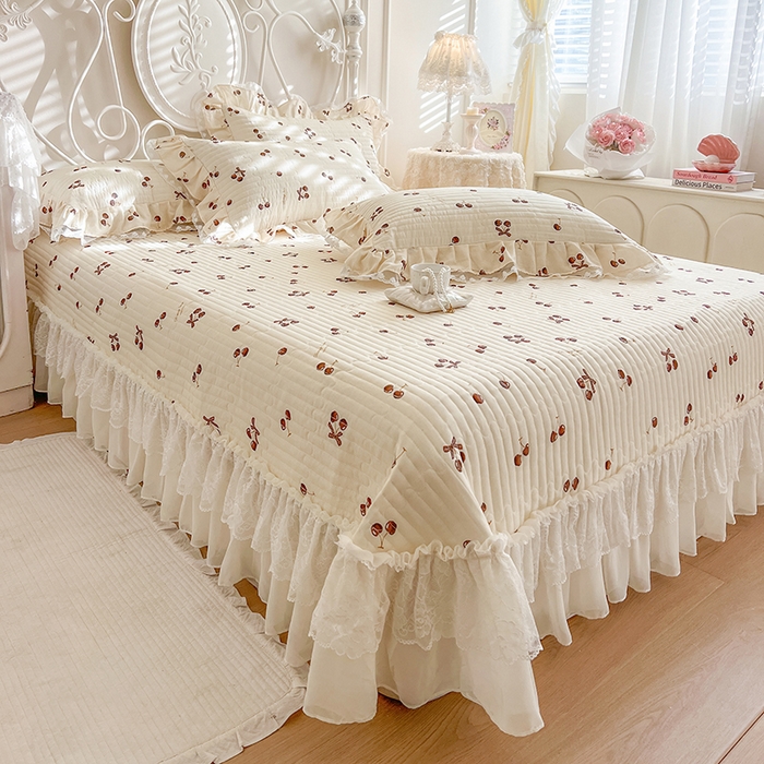 91家纺网 家纺一手货源 找家纺 网红馆（ck家纺） 2025新款全棉印花双层纱床盖四件套 车厘子