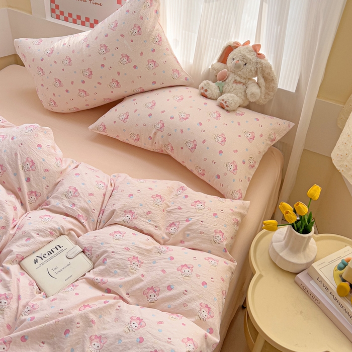 91家纺网 家纺一手货源 找家纺 暖芯优选 2025新款加厚云感棉双层纱四件套小碎花被套床单床笠款学生三件套新款直播热款 小美冰淇淋