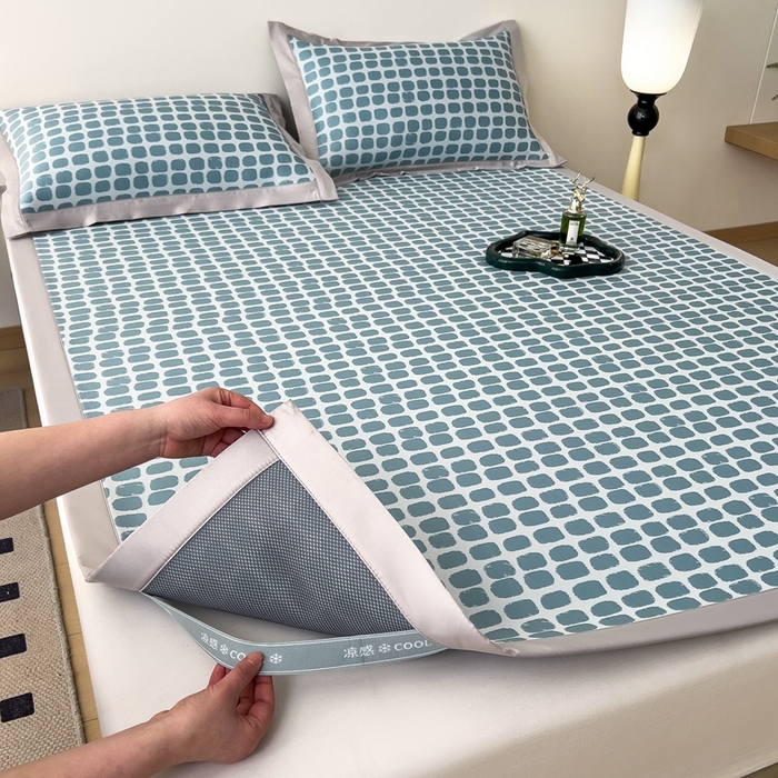 91家纺网 家纺一手货源 找家纺 卡初家居（原微来） 2025夏季轻柔丝系列冰丝席——绮梦系列 湖蓝