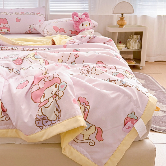 91家纺网 家纺一手货源 找家纺 海岛哥哥 2025新款三丽鸥系列A类水洗棉夏被大床图（提供买家秀） 夏被-蝴蝶结美乐蒂