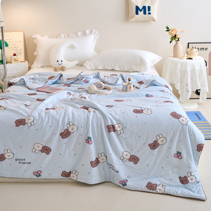 91家纺网 家纺一手货源 找家纺 维洋家纺 2025升级21%大豆新款A类牛奶丝针织夏被（四周踩棉）软糯凉感夏被空调被 爱兔