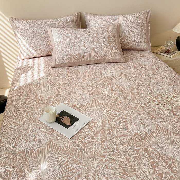 91家纺网 家纺一手货源 找家纺 蓝邻家纺 2025新款100%新疆原棉粗布小清新拼角工艺款系列单床单 雨藤-咖