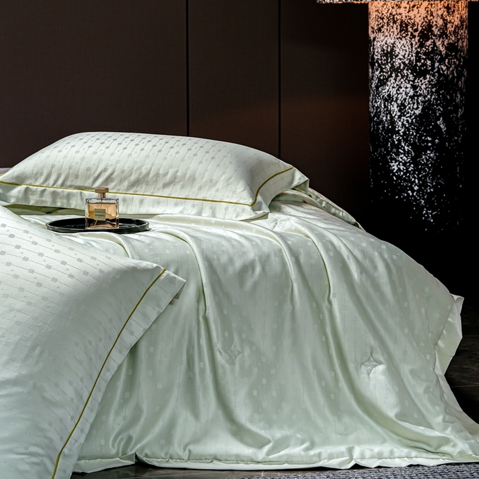 91家纺网 家纺一手货源 找家纺 2025新款格利亚天丝提花夏被四件套 格子-绿