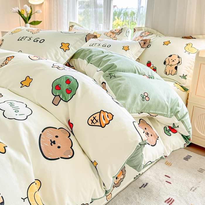 91家纺网 家纺一手货源 找家纺 金盛纺 2025新款13372全棉系列四件套 动物园