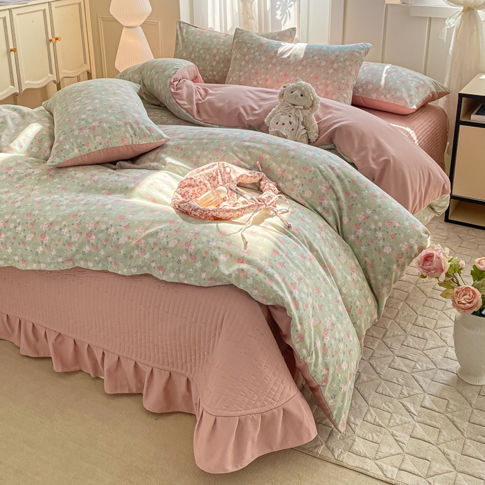 91家纺网 家纺一手货源 找家纺 仟网汇 2025新款针织双层纱床盖四件套 海盐薄荷