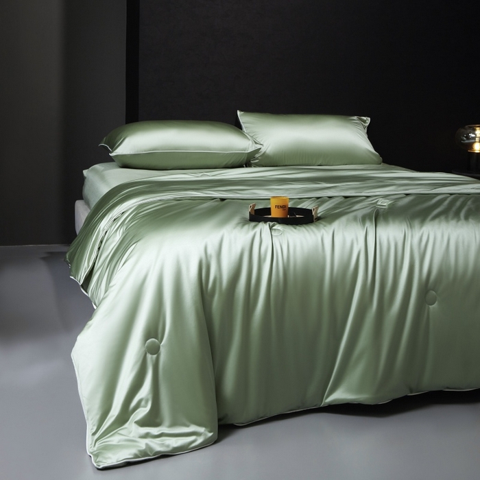 91家纺网 家纺一手货源 找家纺 优悦生活馆 2025新款凉感冰丝纯色夏被四件套-盛夏 盛夏-清水绿