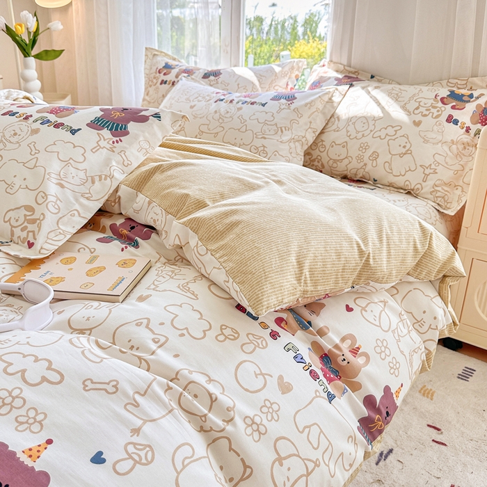 91家纺网 家纺一手货源 找家纺 金盛纺 2025新款13372全棉系列四件套 小童趣