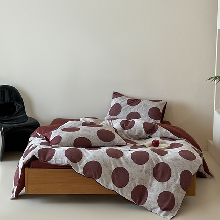 91家纺网 家纺一手货源 找家纺 简家居 2025新款60支色织空气棉四件套-波卡尔 波卡尔-深红