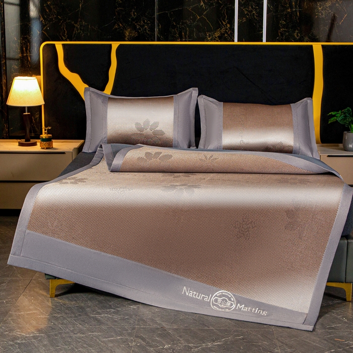 91家纺网 家纺一手货源 找家纺 卡罗兰 2025新款凉席冰丝席提花冰藤席雪山藤向阳花系列 向阳花-咖色