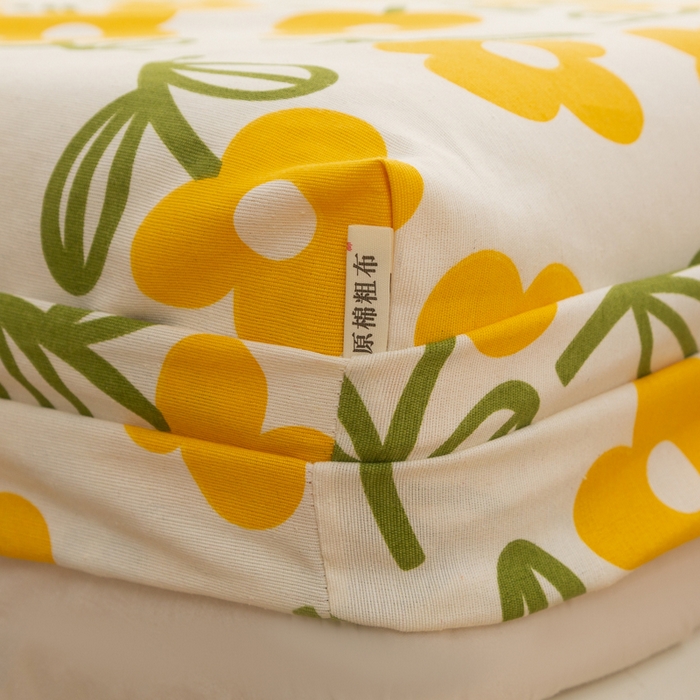 91家纺网 家纺一手货源 找家纺 棉乐町家居 2025新款锦柔老粗布印花床笠 黄兰